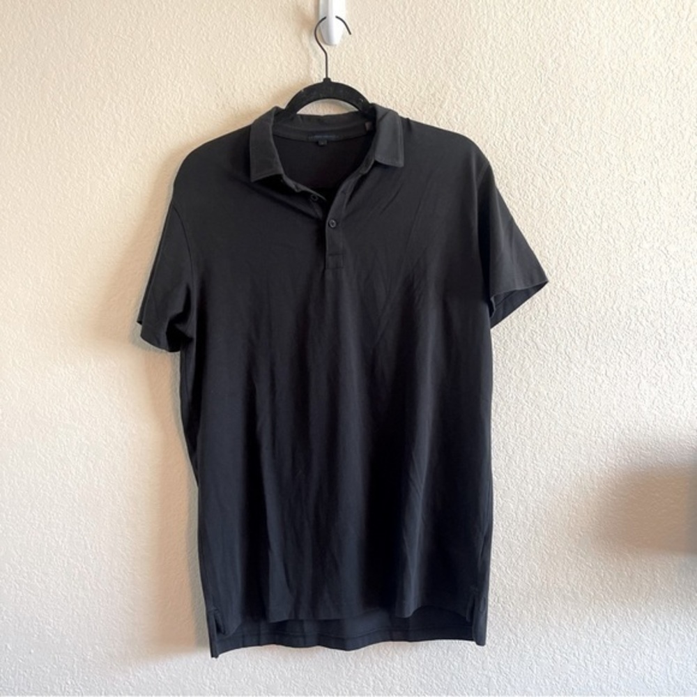 Patrick Assaraf Black Pima Cotton Polo Lightweight Short Sleeve Mens Size Medium